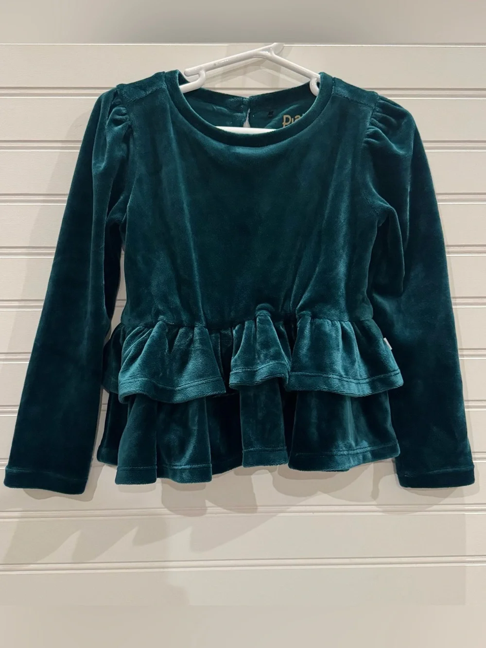Little Sleepies PLAY 3T Emerald Green Velvet Tiered Peplum Top Holiday LE790725